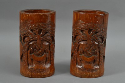 Lot 508 - Two Chinese carved bamboo brush pots