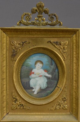 Lot 790 - A late 19th century French Portrait miniature on ivory of a young boy