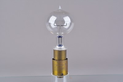 Lot 25 - A 19th Century early lacquered brass and glass vacuum Electric Lamp Bulb