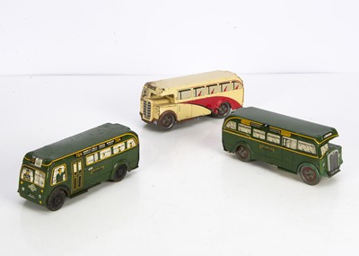 Lot 685 - Wells Brimtoy large scale Tinplate clockwork and Friction drive Single Deck Buses