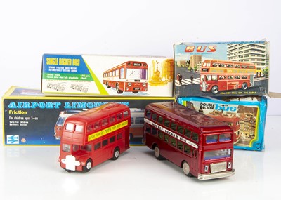 Lot 690 - Various makers Tinplate and plastic Single and Double Deck Buses