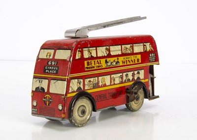 Lot 692 - A Betal tinplate clockwork General Transport Double deck Trolleybus