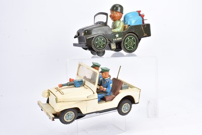 Lot 693 - Japanese TM Modern Toys  tinplate battery operated US Army Jeep and Police Jeep