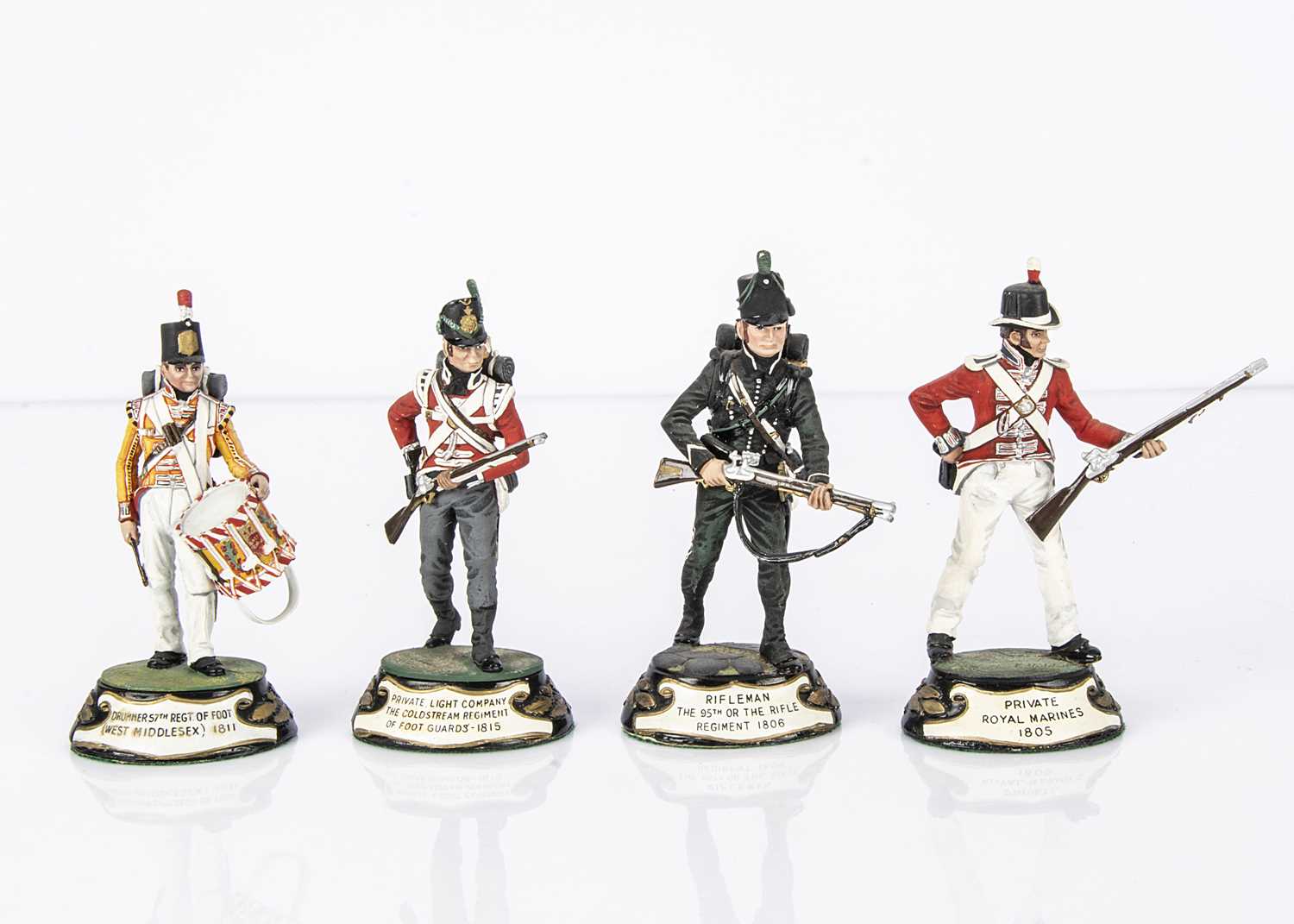 Lot 724 - Stadden factory-painted 75mm scale pewter figures comprising Napoleonic era British Army 57th Foot Regiment (West Middlesex) Boy Drummer