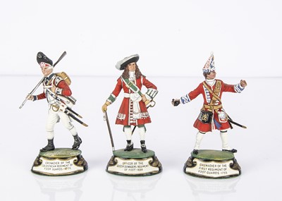 Lot 730 - Stadden factory-painted 75mm scale pewter figures comprising 17th and 18th Century British Army Officer of the Queen Dowager's Regiment of Foot-1860