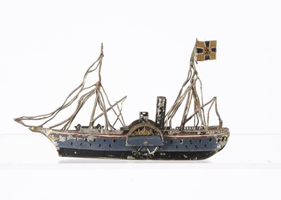 Lot 821 - A late 19th Century German painted lead Passenger Paddle Steamer