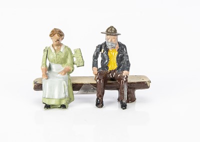 Lot 738 - Britains rare 'export tag' farm figures comprising seated Old Man and Old Woman (tags intact)