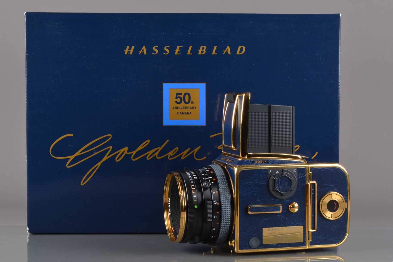 Lot 383 - A Hasselblad 503CX 50th Anniversary Golden Blue Camera