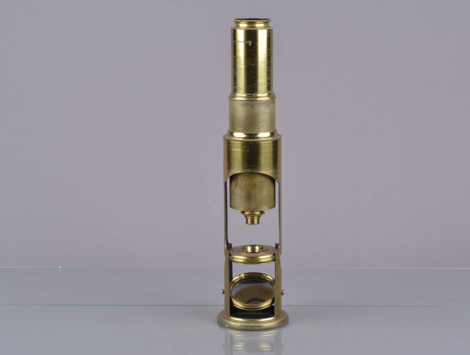 Lot 10 - An mid-19th Century lacquered brass Compound Monocular Drum Microscope