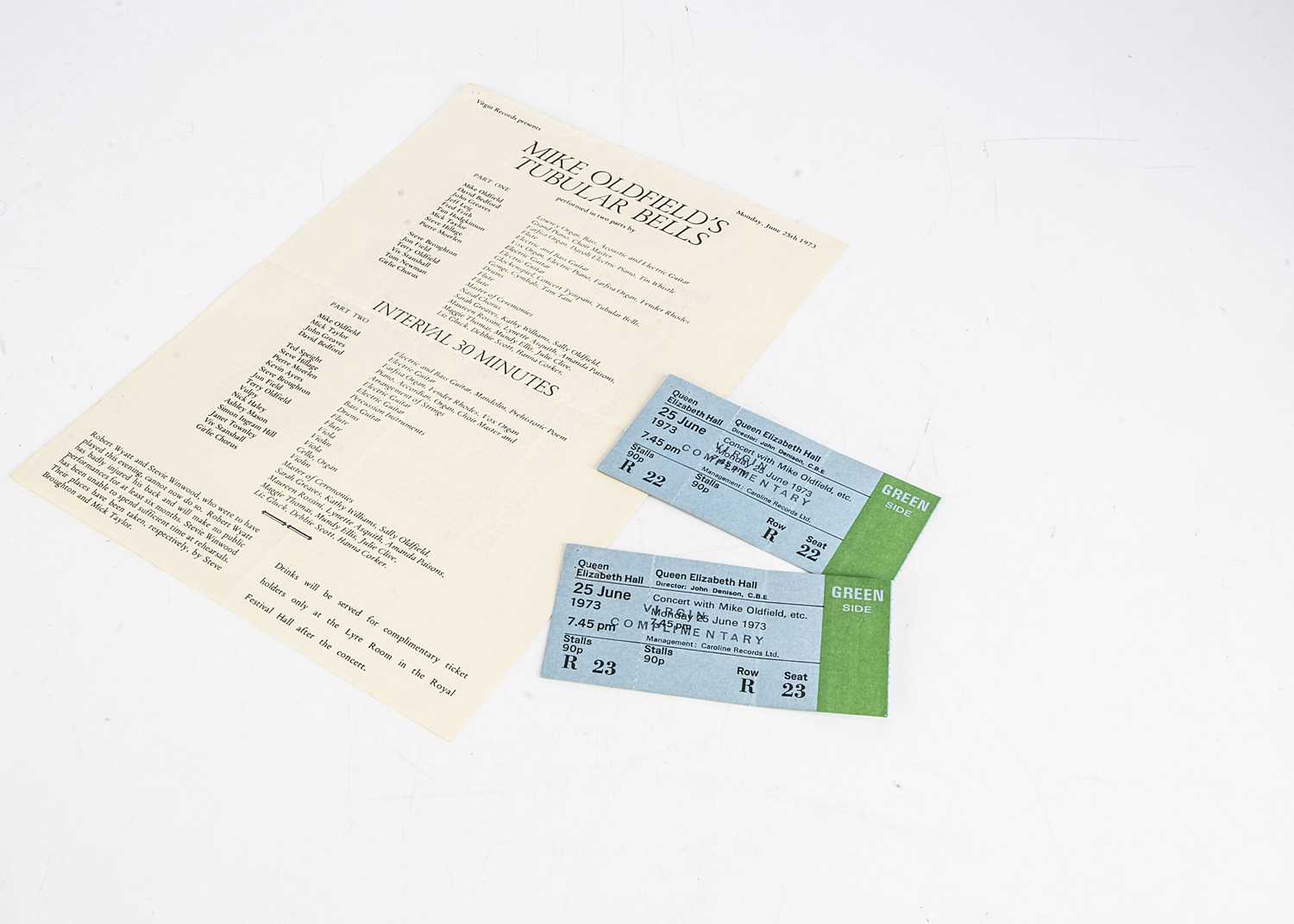 Lot 321 - Mike Oldfield / Tubular Bells Premiere Tickets Plus