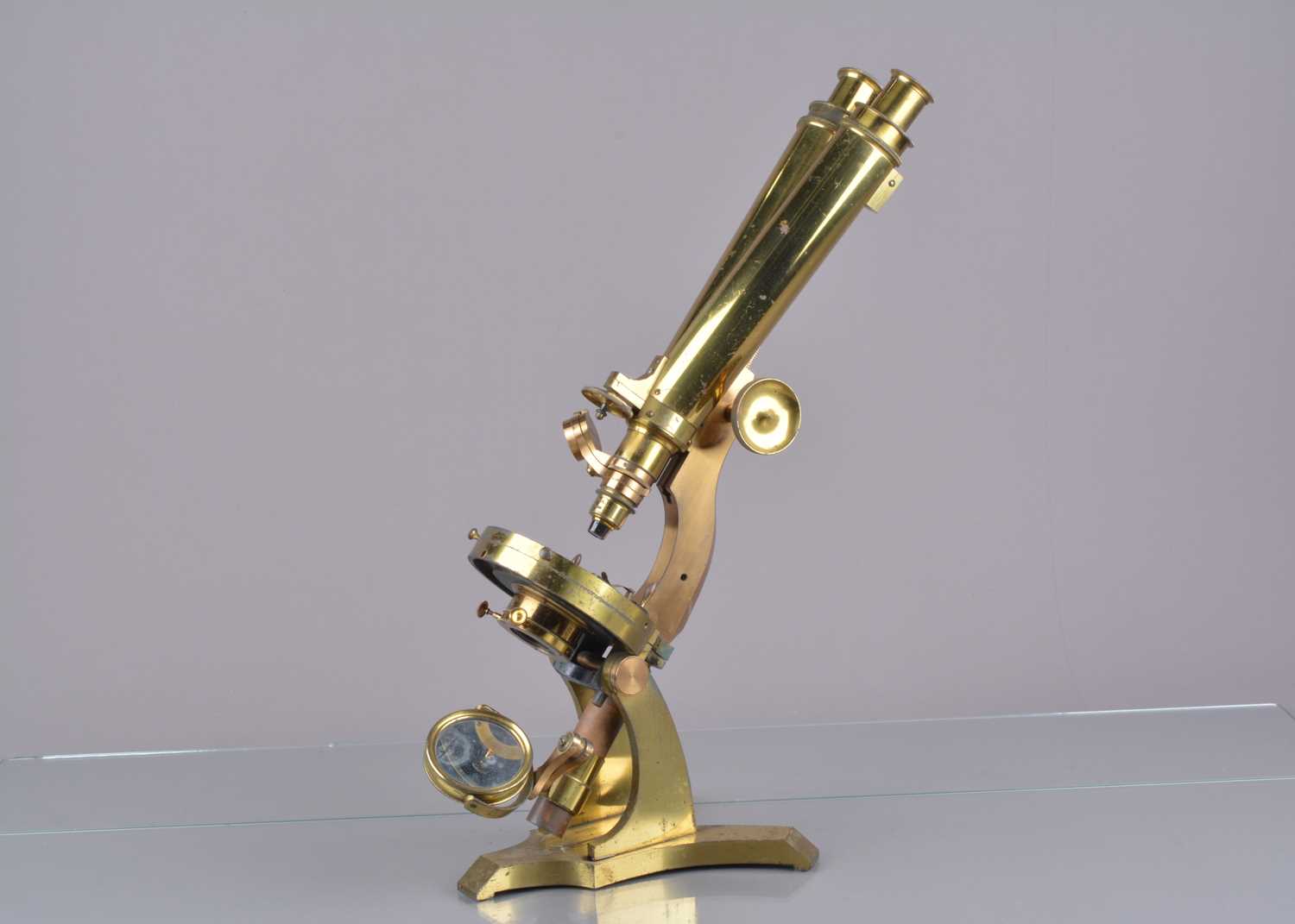 Lot 13 - A mid-19th Century lacquered brass John Browning Wenham Compound Binocular Microscope