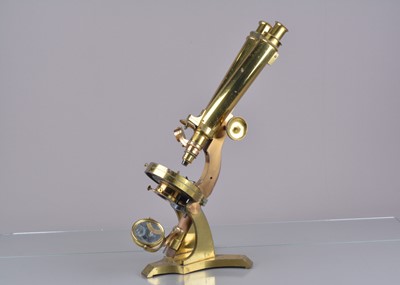 Lot 13 - A mid-19th Century lacquered brass John Browning Wenham Compound Binocular Microscope