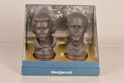 Lot 51 - A pair of  Wedgwood Royal Silver Wedding Black Basalt busts