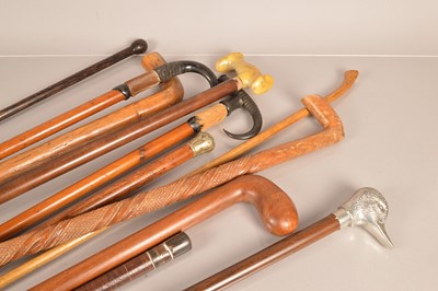 Lot 94 - A collection of walking sticks and canes