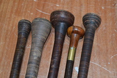 Lot 101 - A group of five leather waling canes