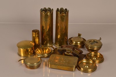 Lot 418 - An assortment of Trench Art and Brass items