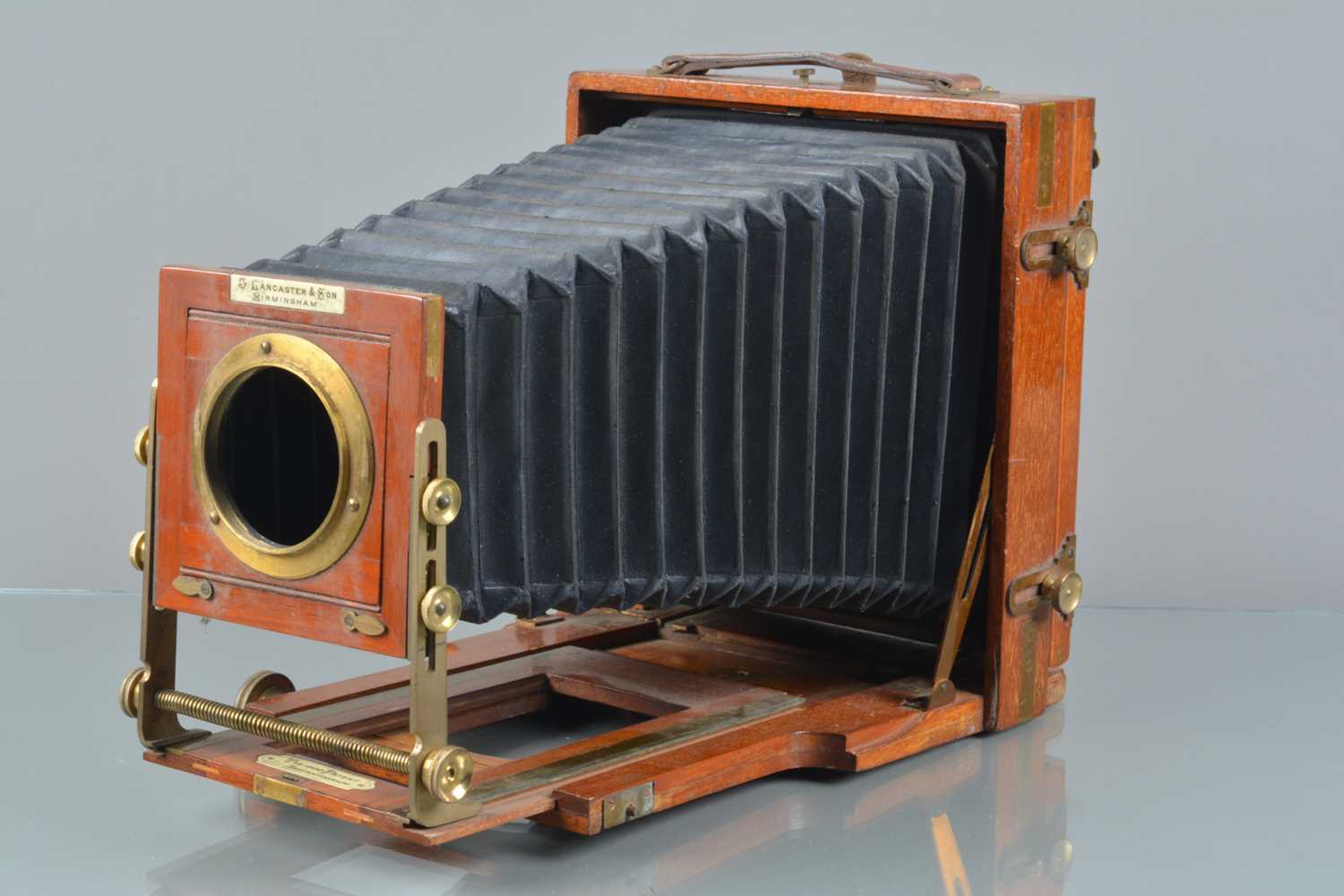 Lot 77 - A J Lancaster & Son 1900 Instantograph Half Plate Mahogany & Brass Camera