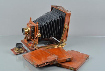 Lot 190 - A Houghtons Triple Victo Mahogany & Brass Camera