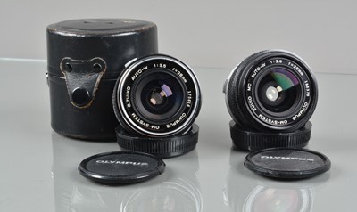 Lot 409 - Two Olympus OM 28mm Lenses