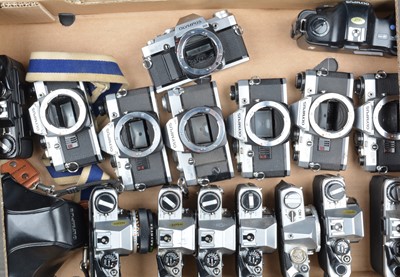 Lot 495 - A Tray of Olympus OM SLR Camera Bodies