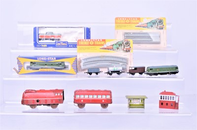 Lot 317 - Lone-Star 000 N Gauge electric Locomotives  trucks with push along track Tomica Diesel and H0 clockwork Loco and Coach