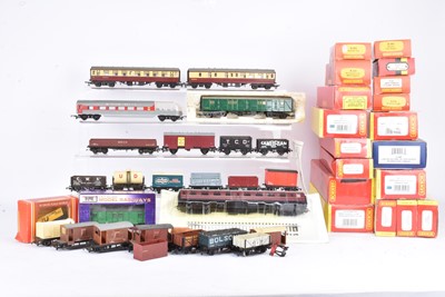 Lot 461 - Hornby Tri-ang and other makes Coaches and Wagons together with empty Locomotive original boxes (qty)