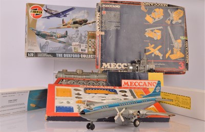Lot 243 - Aero Engine Tinplate KLM Plane and Train Meccano Airfix Balsa Plane kits
