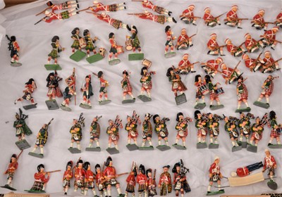 Lot 277 - Large quantity of Britains and Hillco recast/repainted/new metal Highlanders (72)