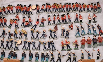 Lot 281 - large collection of Britains and other makers repainted/re cast/new metal marching and band Soldiers (98)