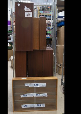 Lot 528 - 7 various sizes wood and glass front opening Cabinets ideal for 00 Gauge and smaller Model railways and Diecast Vehicles and other collectables