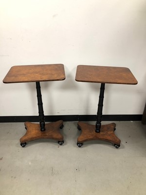 Lot 22 - A pair of late 19th century and later burr walnut and ebonised occasional tables