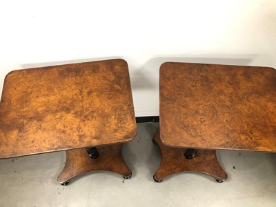 Lot 22 - A pair of late 19th century and later burr walnut and ebonised occasional tables