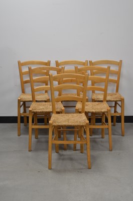 Lot 76 - A collection of six beech kitchen chairs