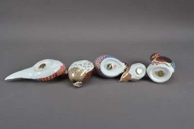 Lot 125 - Five bird Royal Crown Derby bone china paperweights