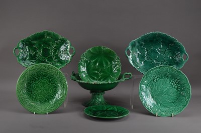 Lot 133 - A collection of 19th century green majolica ceramic tableware's