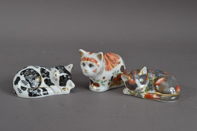 Lot 177 - Three pussy cat Royal Crown Derby bone china paperweights