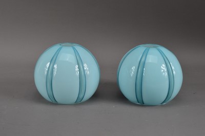 Lot 200 - A pair of small blue glass shades