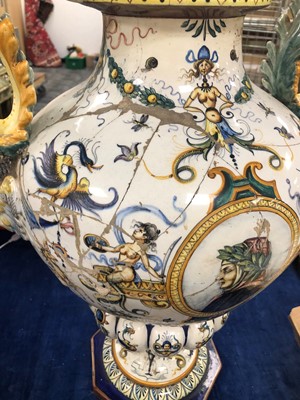 Lot 213 - A large and damaged early 20th century continental faience large urn