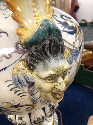 Lot 213 - A large and damaged early 20th century continental faience large urn
