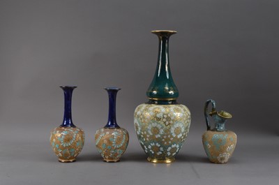 Lot 240 - Three Royal Doulton salt-glazed stoneware vases