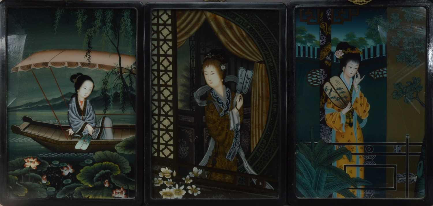 Lot 281 - Three Chinese reverse painted panels
