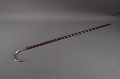 Lot 285 - A Chinese white metal and rosewood walking stick