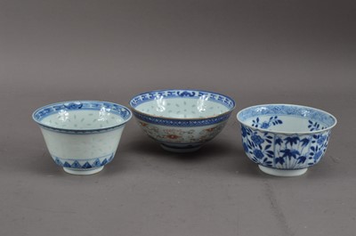 Lot 291 - Three Chinese blue and white bowls porcelain bowls