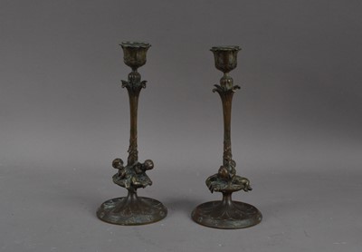 Lot 349 - A pair of late 19th century cast metal candlesticks