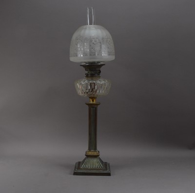 Lot 360 - A 19th century brass oil or paraffin lamp