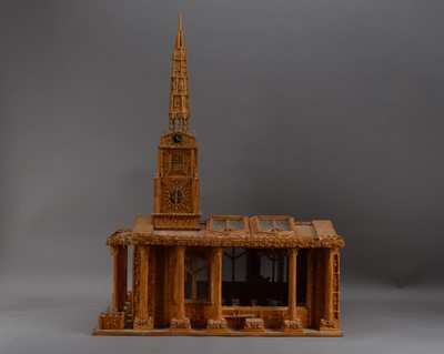 Lot 395 - A 20th century matchstick model of a church