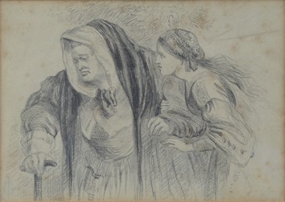 Lot 564 - A pencil sketch of two figures