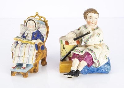 Lot 262 - Two late 19th century Continental porcelain child inkwells