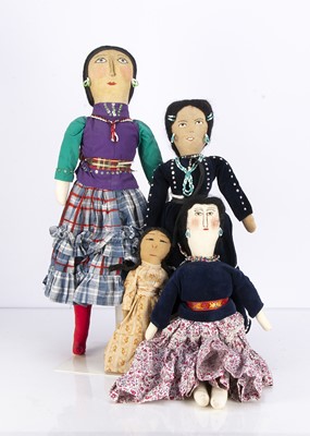 Lot 274 - Four cloth Native Americans Indian squaw dolls