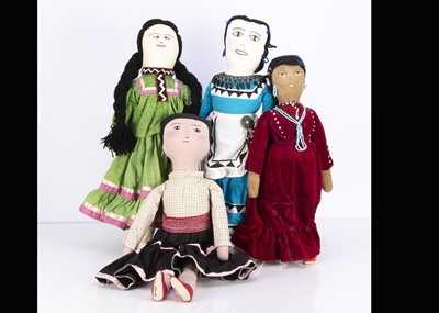 Lot 275 - Four cloth Native American Indian squaw dolls